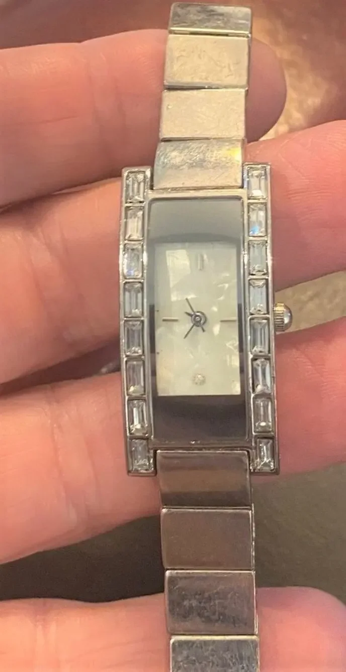 Women's LGP Silver Tone Watch, Rhinestone Accents, MOP Face